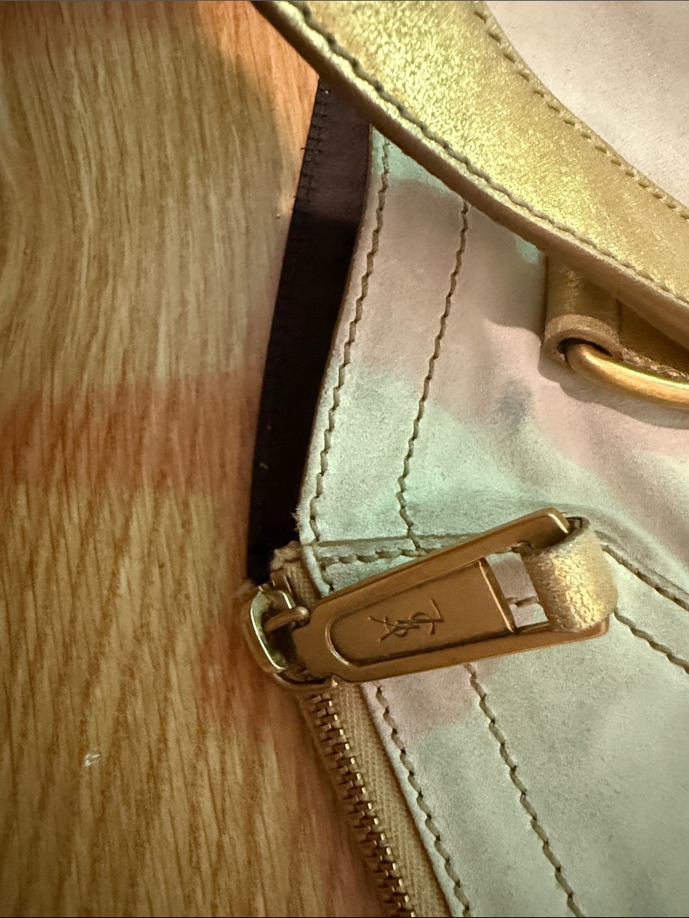 YSL Saint Laurent Downtown Leather Tote Shoulder Bag Gold Trim Off-White - Picture 11 of 13